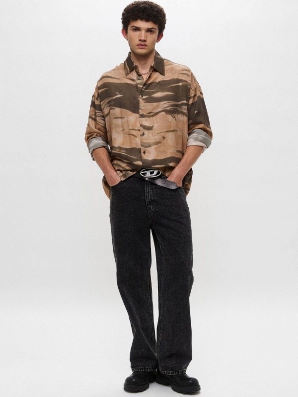 Diesel S-Fluid-CMF Oversized Lyocell Shirt XL Abstract Camo Print NWT - Picture 1 of 13